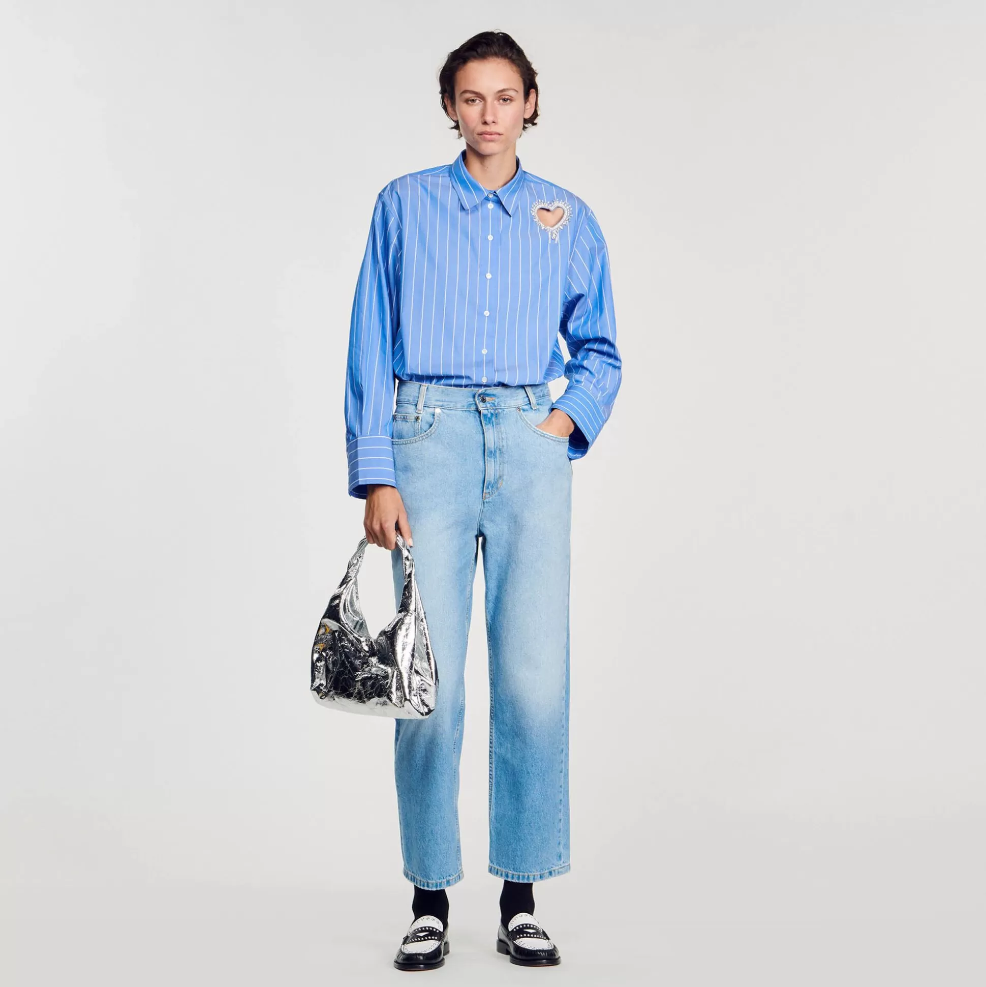 Mujer Sandro Paris Tops & Camisas<Camisa A Rayas Y Corazon De Brillantes