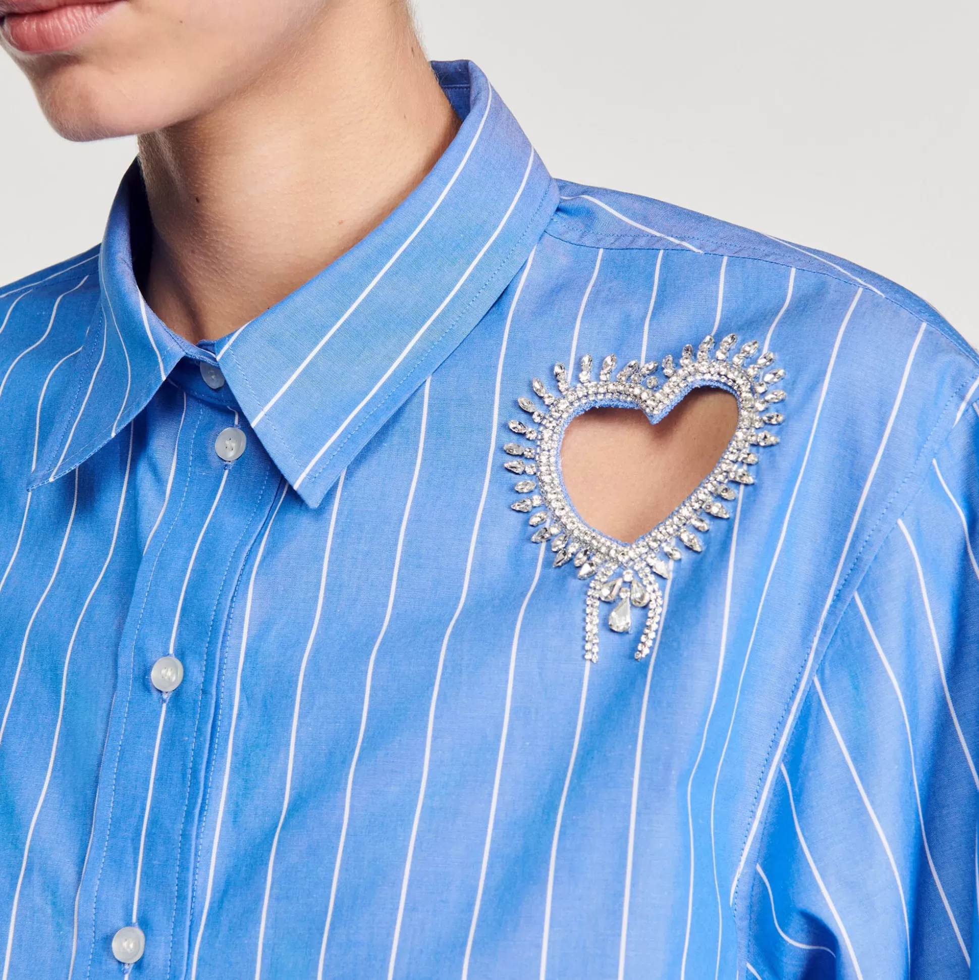 Mujer Sandro Paris Tops & Camisas<Camisa A Rayas Y Corazon De Brillantes