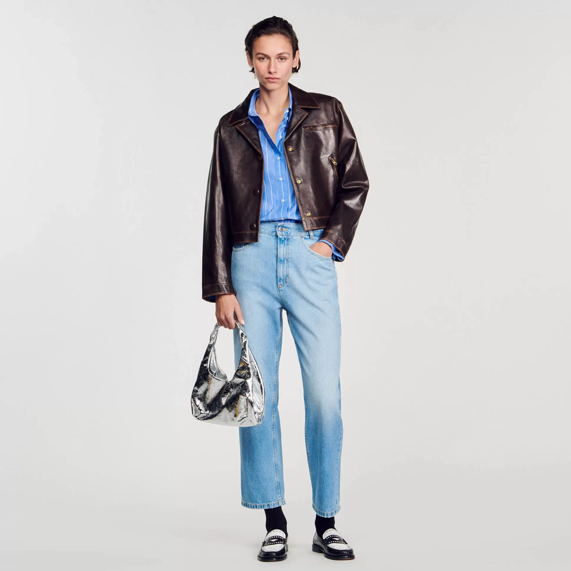 Mujer Sandro Paris Tops & Camisas<Camisa A Rayas Y Corazon De Brillantes