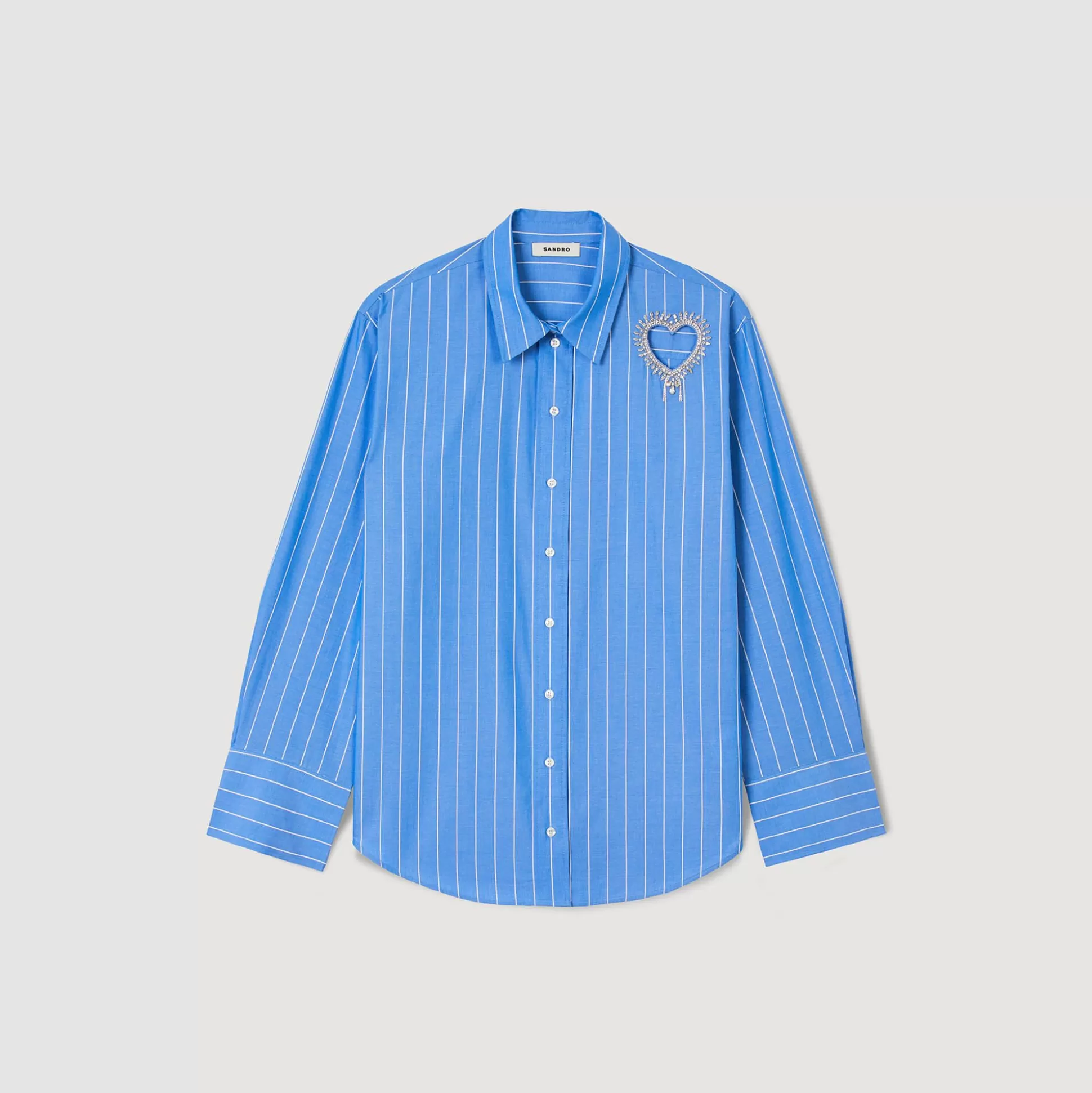 Mujer Sandro Paris Tops & Camisas<Camisa A Rayas Y Corazon De Brillantes