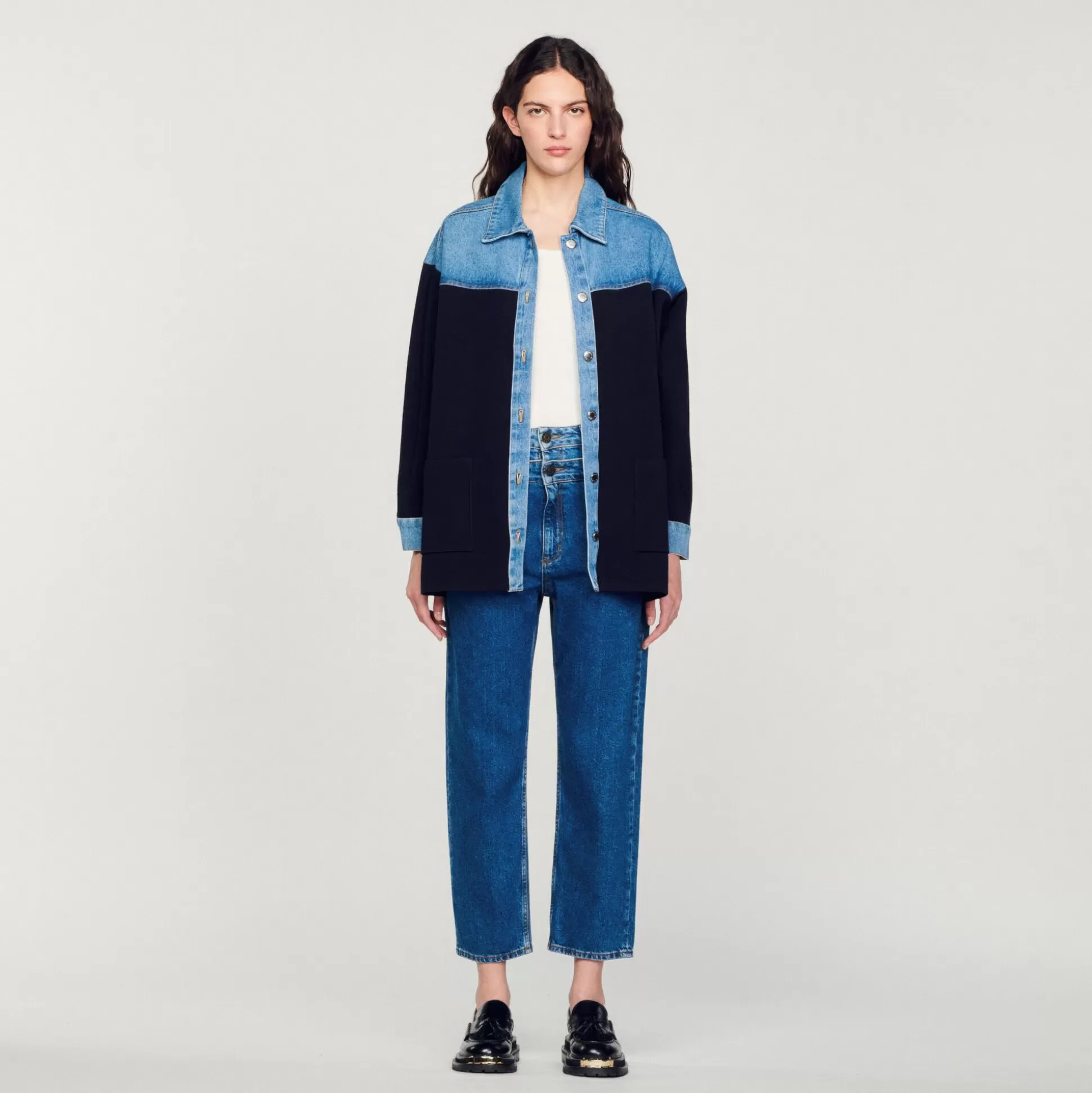 Mujer Sandro Paris Jerseys & Cárdigans<Cardigan De Dos Materiales Tipo Chaqueta