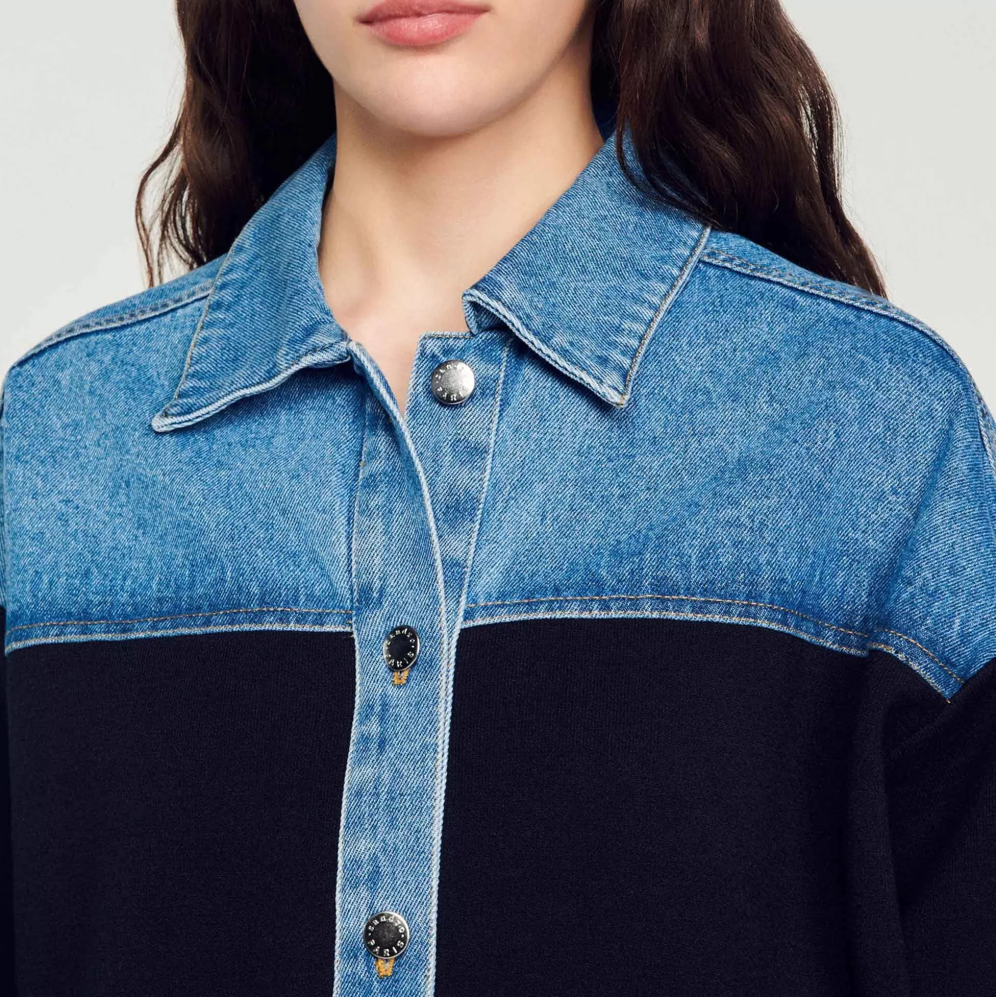 Mujer Sandro Paris Jerseys & Cárdigans<Cardigan De Dos Materiales Tipo Chaqueta