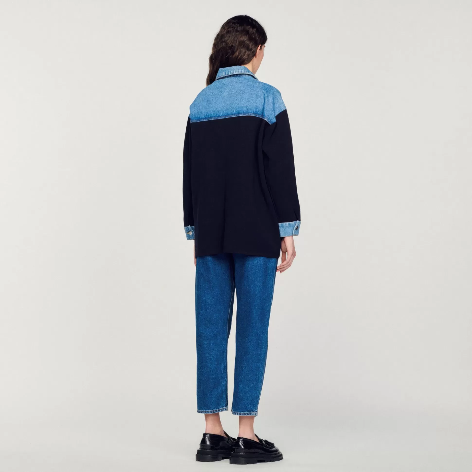 Mujer Sandro Paris Jerseys & Cárdigans<Cardigan De Dos Materiales Tipo Chaqueta