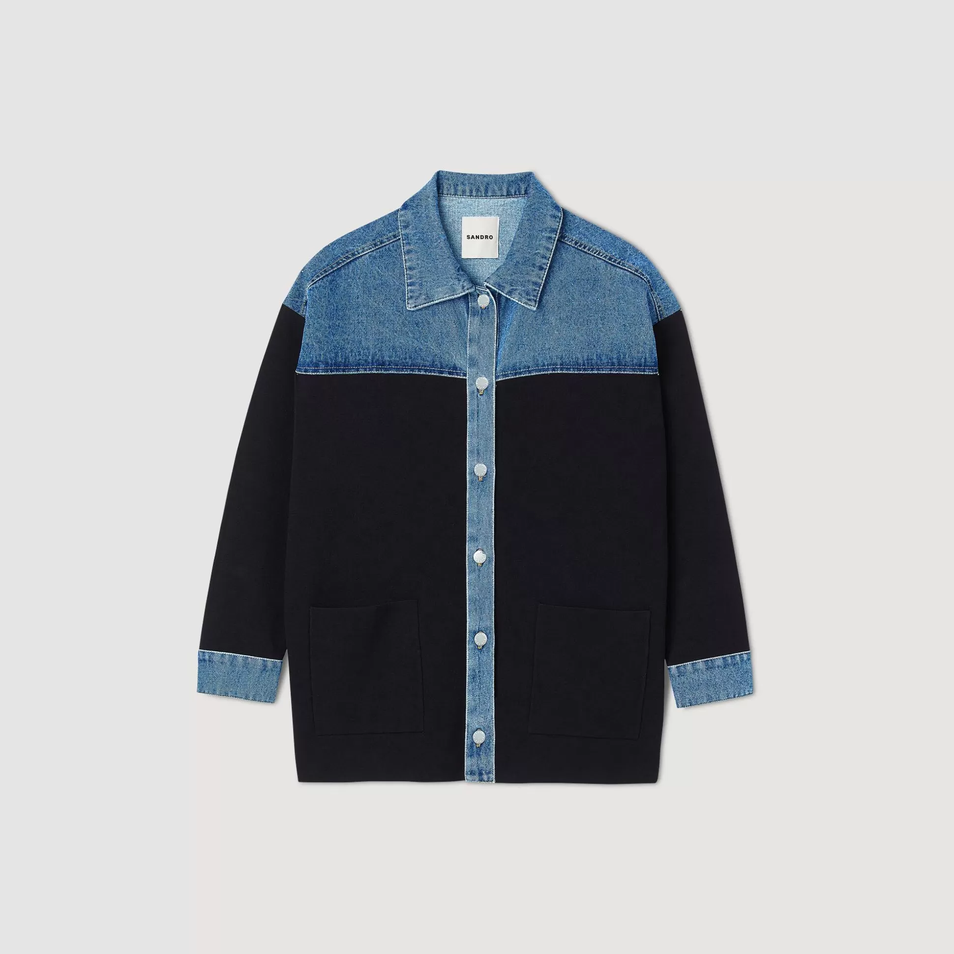 Mujer Sandro Paris Jerseys & Cárdigans<Cardigan De Dos Materiales Tipo Chaqueta