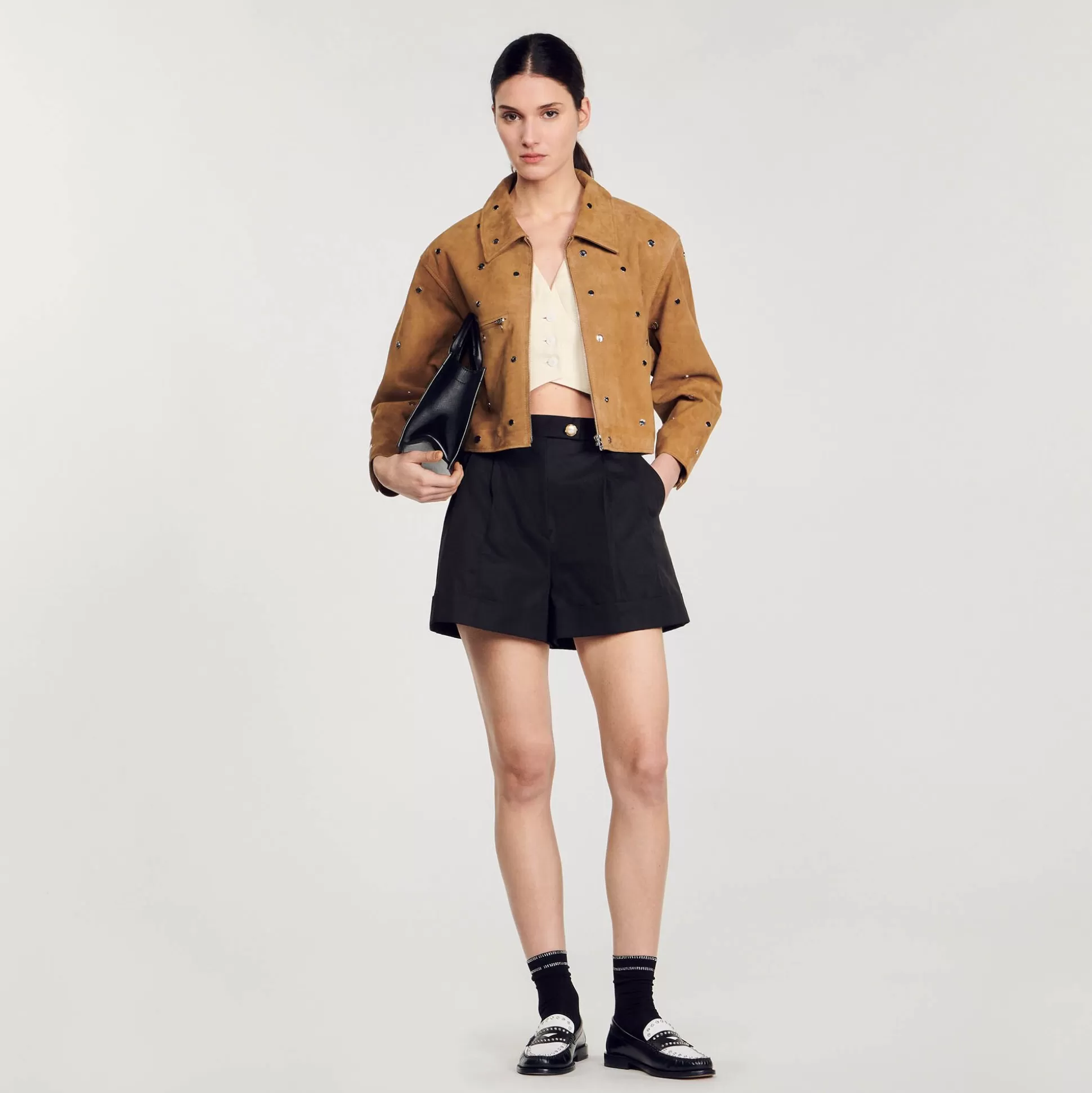 Mujer Sandro Paris Cazadoras & Chaquetas<Cazadora De Ante Decorada Con Tachuelas