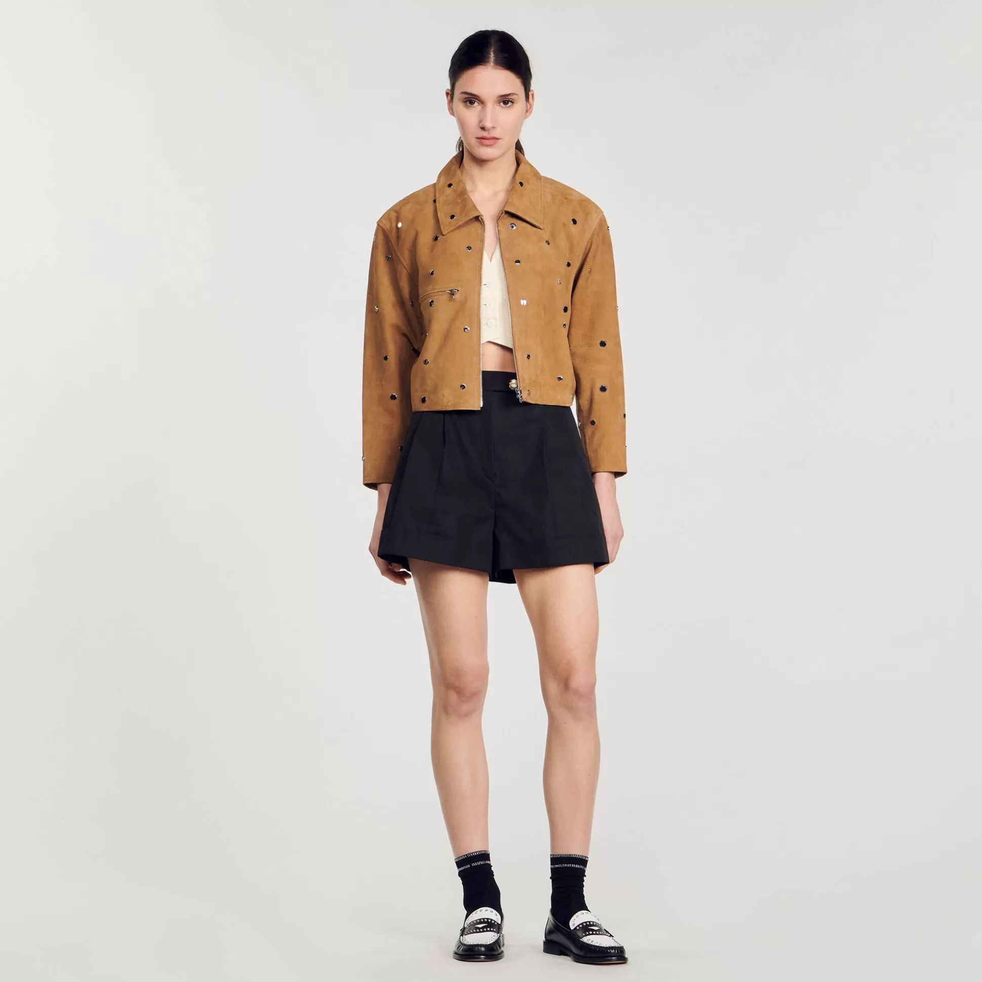 Mujer Sandro Paris Cazadoras & Chaquetas<Cazadora De Ante Decorada Con Tachuelas