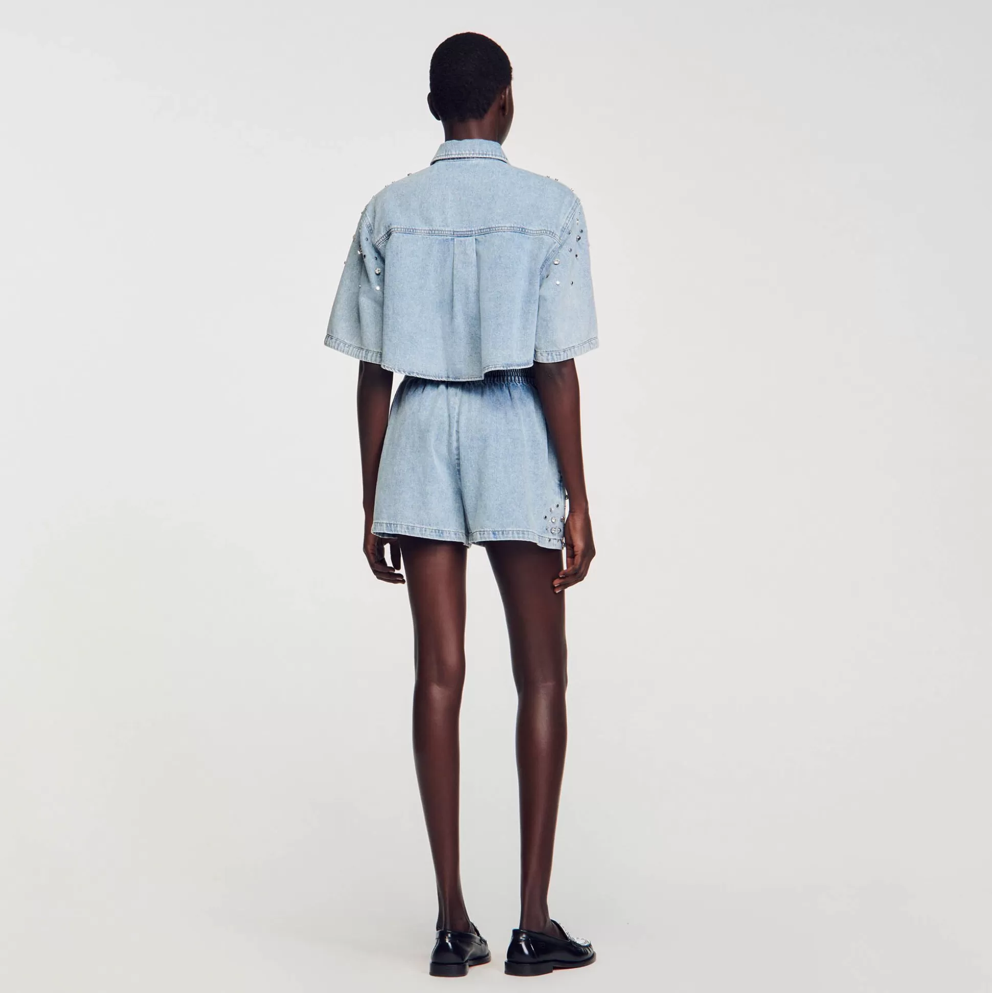 Mujer Sandro Paris Faldas & Shorts<Pantalon Vaquero Corto Y Ancho De Strass