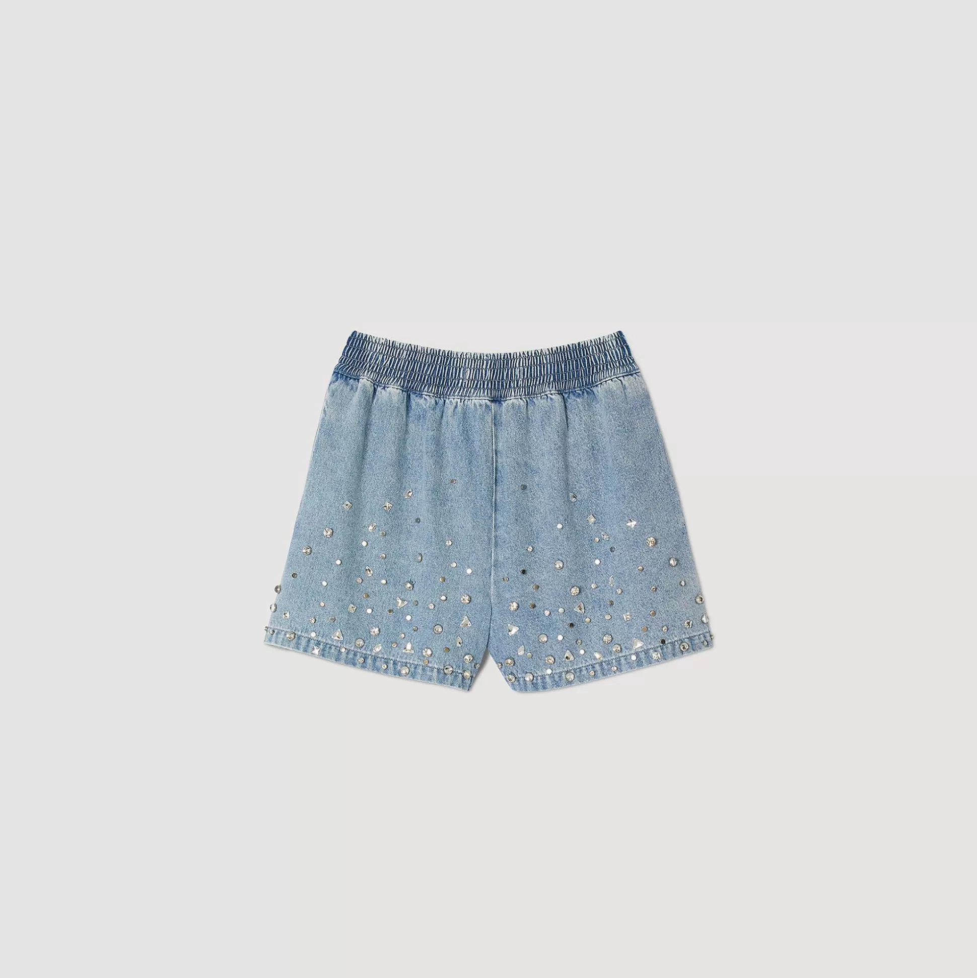 Mujer Sandro Paris Faldas & Shorts<Pantalon Vaquero Corto Y Ancho De Strass