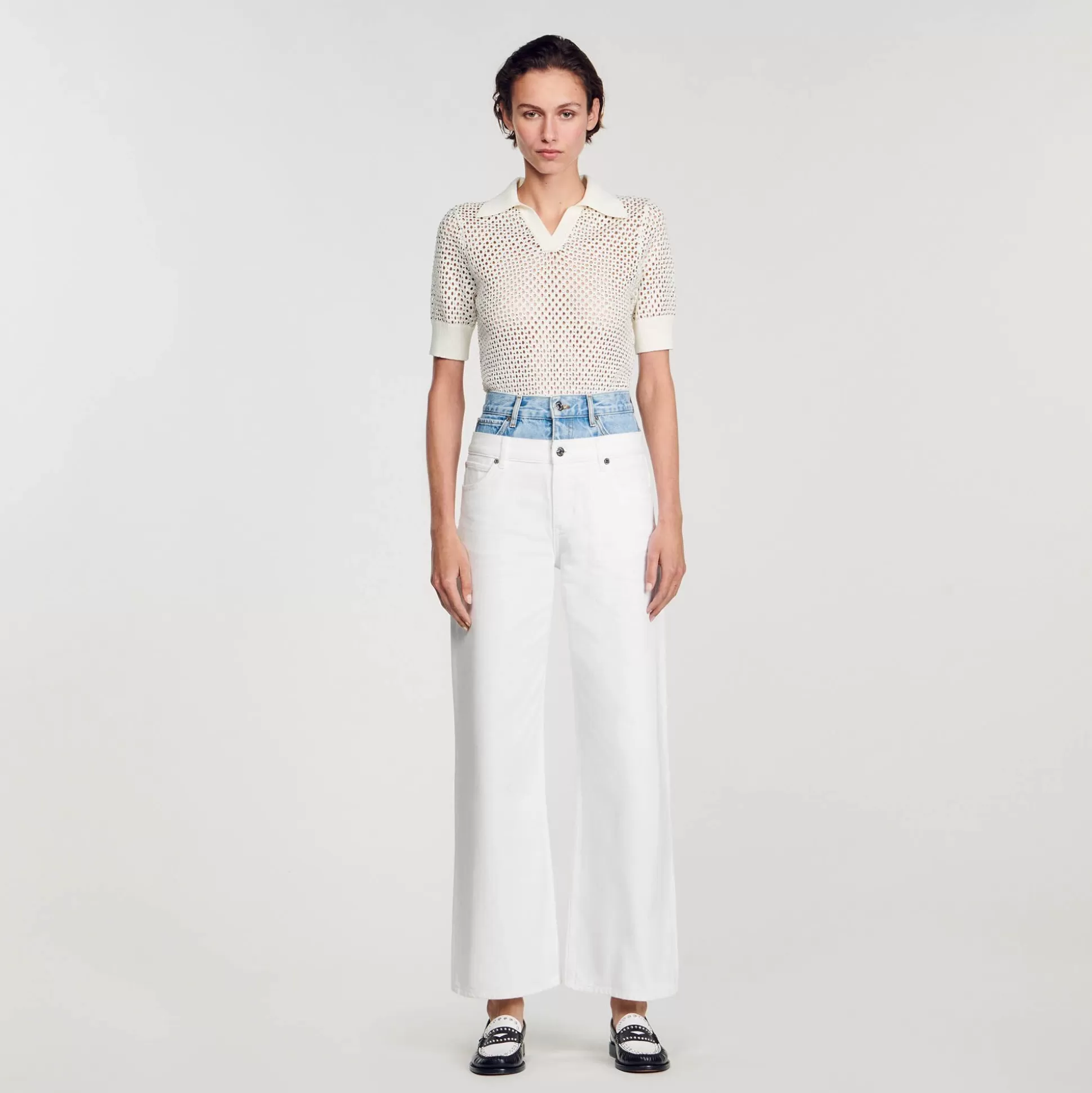 Mujer Sandro Paris Vaqueros<Vaquero Bicolor Con Doble Cintura