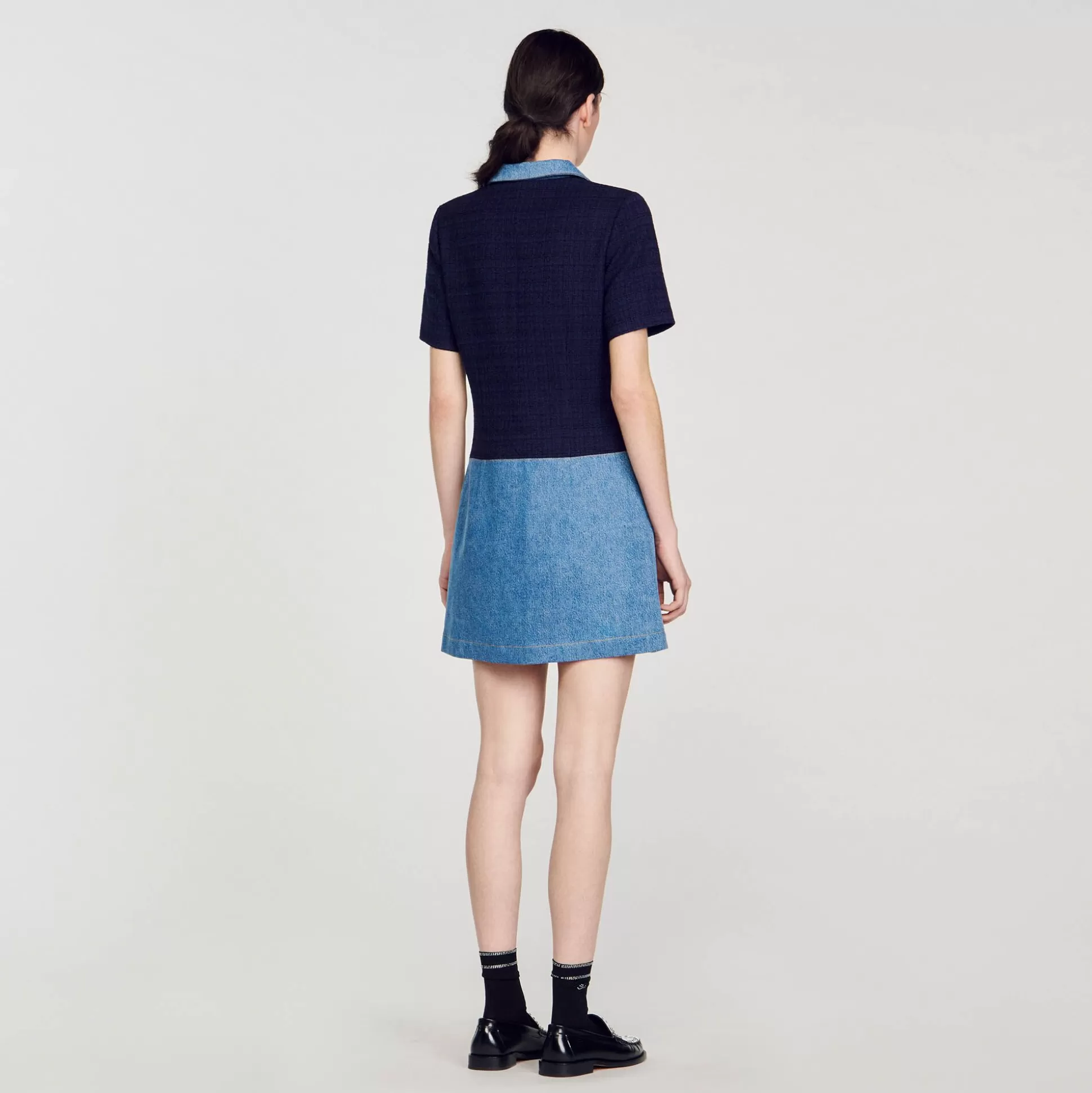 Mujer Sandro Paris Vestidos<Vestido Corto De Tejido Vaquero Y Tweed