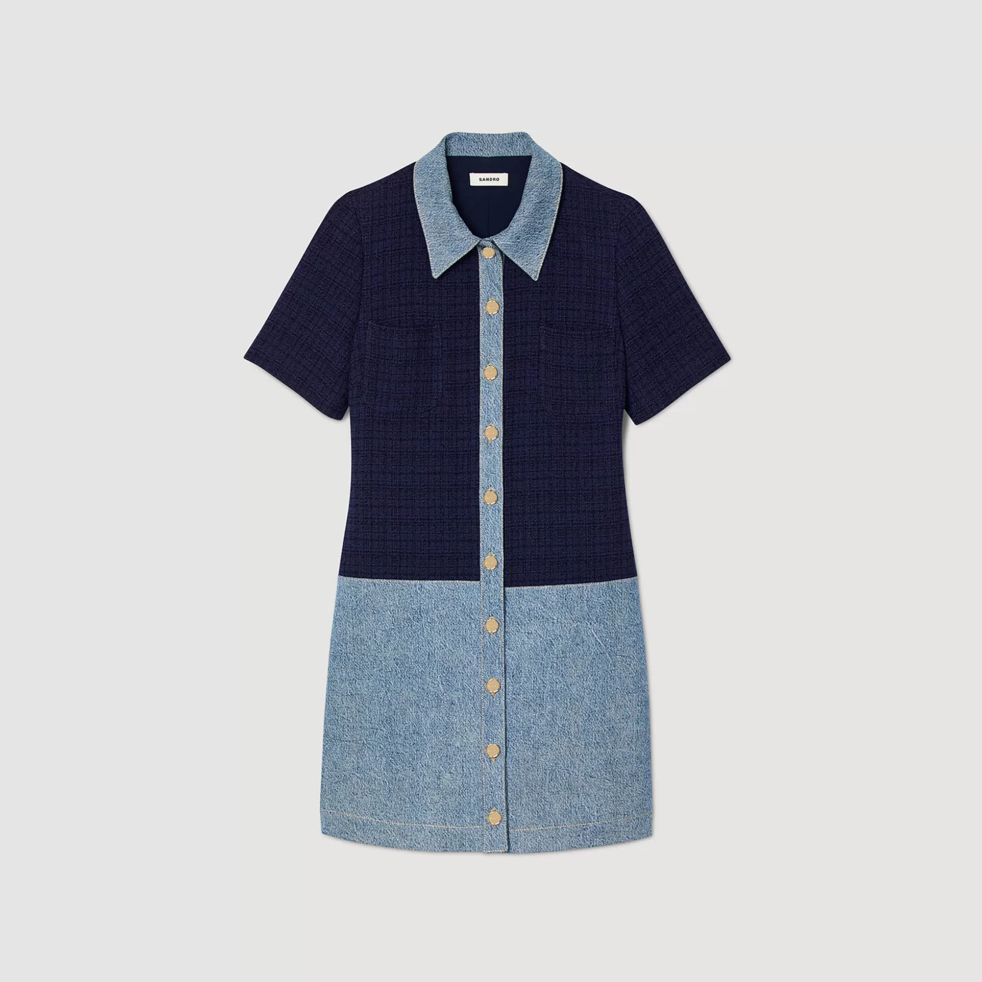 Mujer Sandro Paris Vestidos<Vestido Corto De Tejido Vaquero Y Tweed