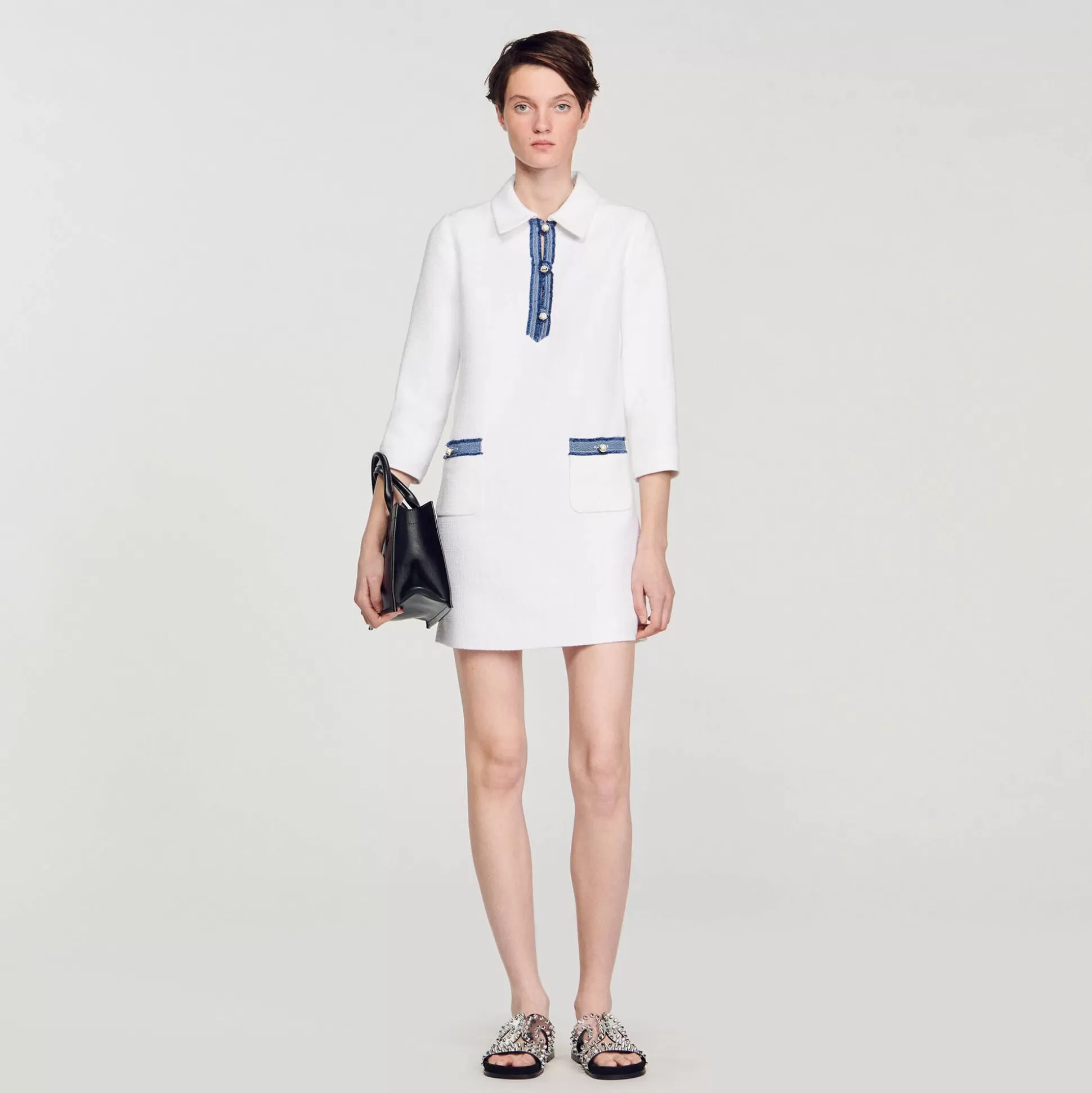 Mujer Sandro Paris Vestidos<Vestido Corto De Tweed De Manga Larga