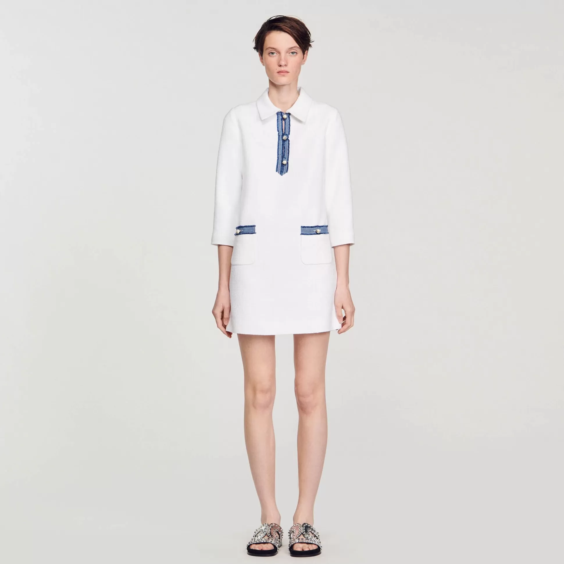 Mujer Sandro Paris Vestidos<Vestido Corto De Tweed De Manga Larga