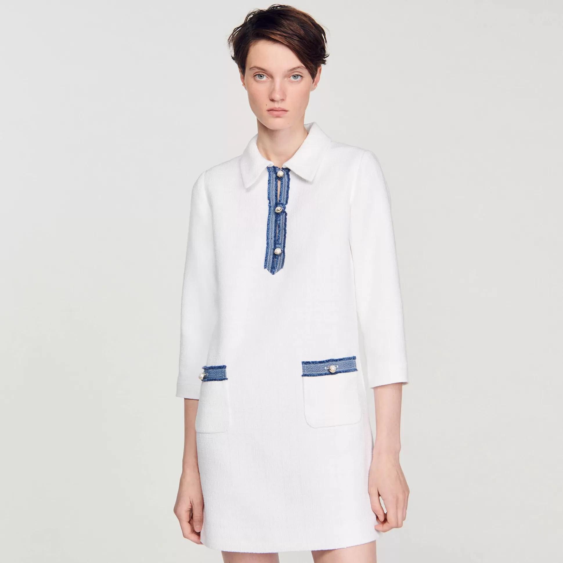 Mujer Sandro Paris Vestidos<Vestido Corto De Tweed De Manga Larga