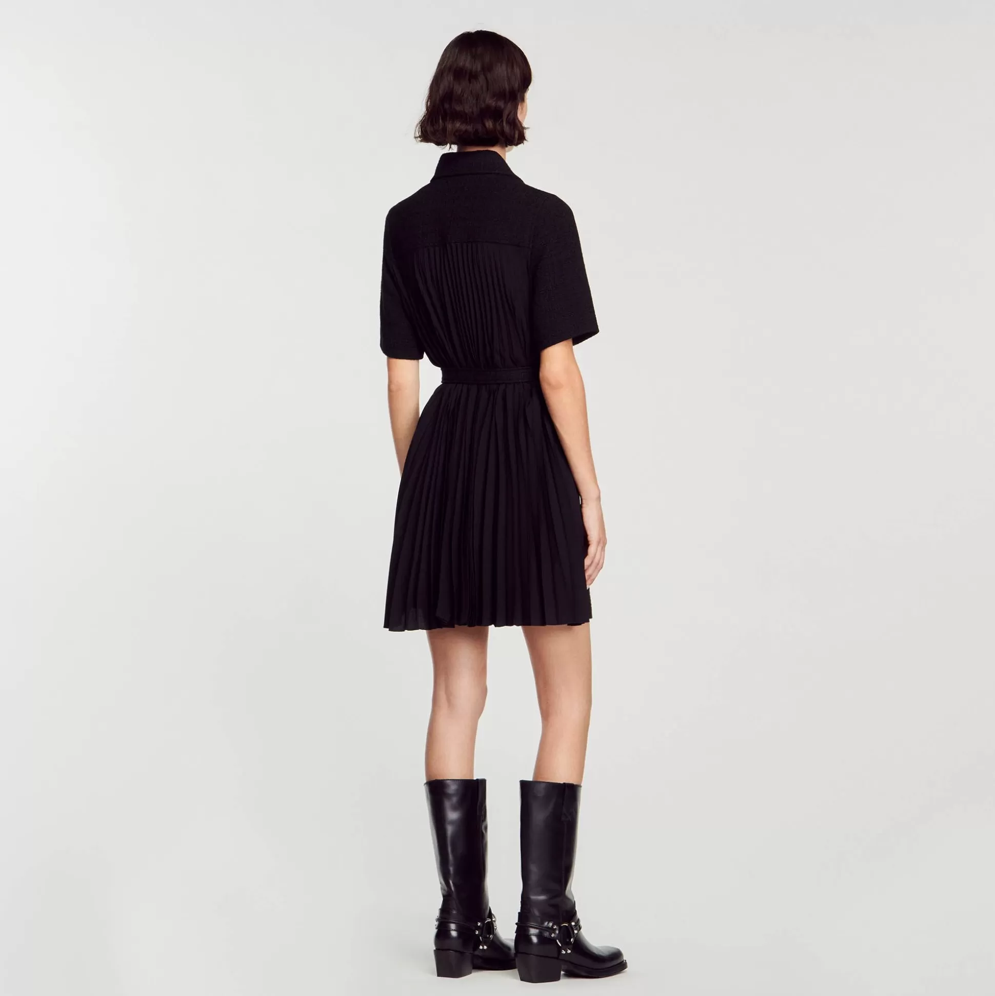 Mujer Sandro Paris Vestidos<Vestido De Manga Corta De Dos Materiales