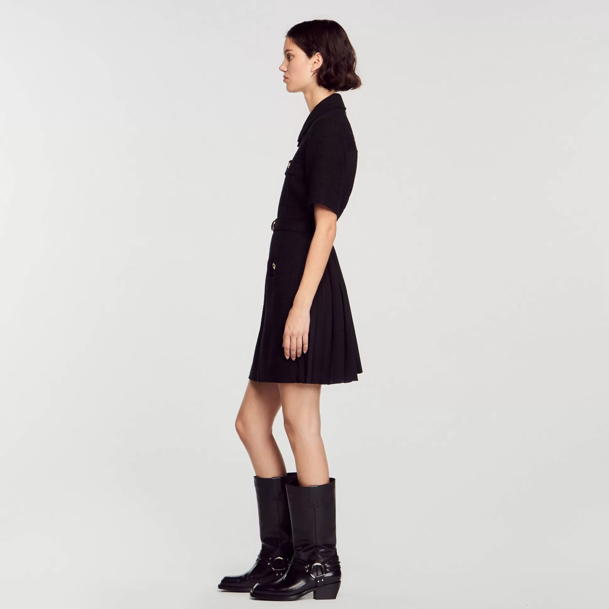 Mujer Sandro Paris Vestidos<Vestido De Manga Corta De Dos Materiales