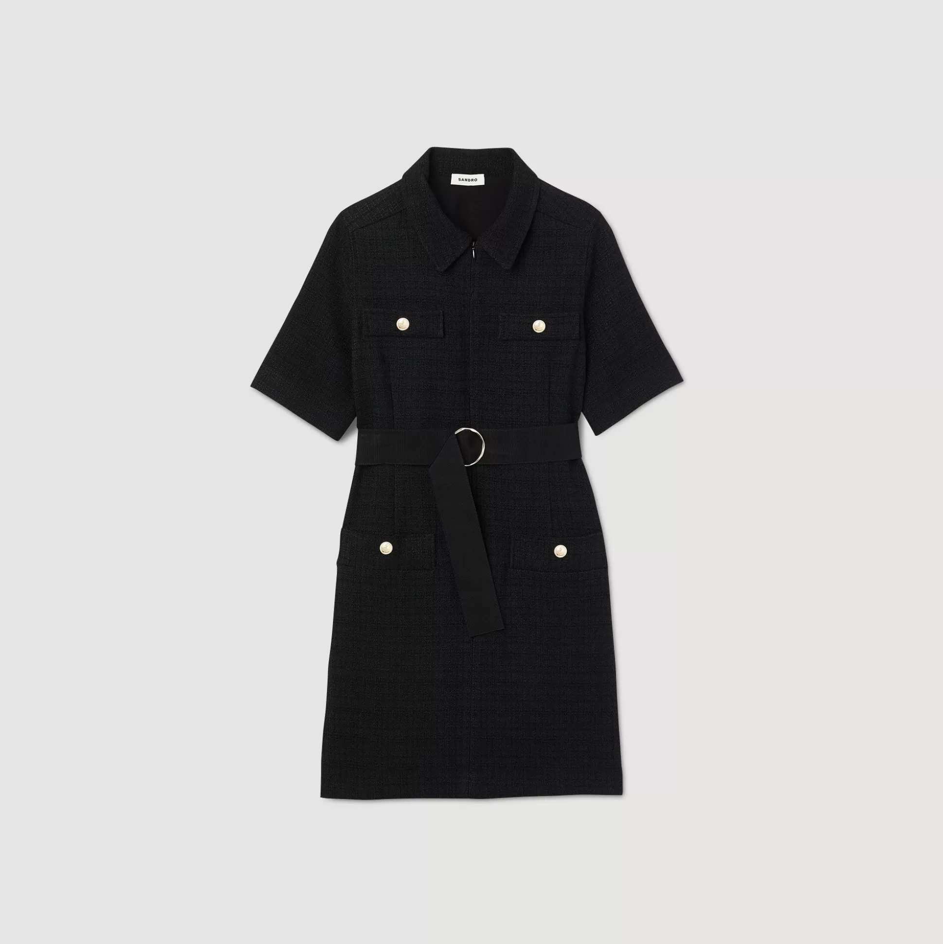 Mujer Sandro Paris Vestidos<Vestido De Manga Corta De Dos Materiales